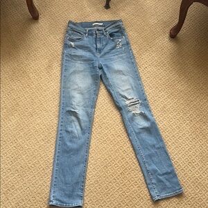Levi Blue Straight Leg Jeans with Distressed Knee